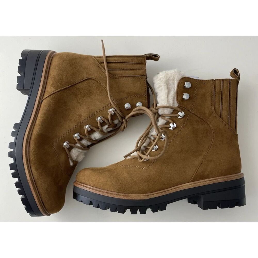 Nine West Women's Cognac Ivani Faux Suede Combat Boots Size 9M - Picture 5 of 9